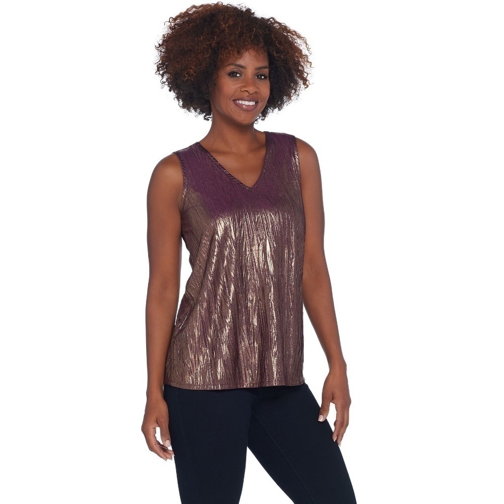 NWOT - Susan Graver Metallic Crinkle V-Neck Tank